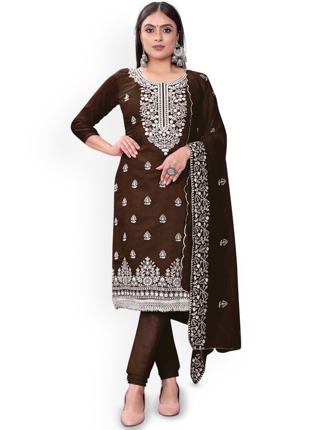 

Maroosh Ethnic Motifs Embroidered Unstitched Dress Material, Brown