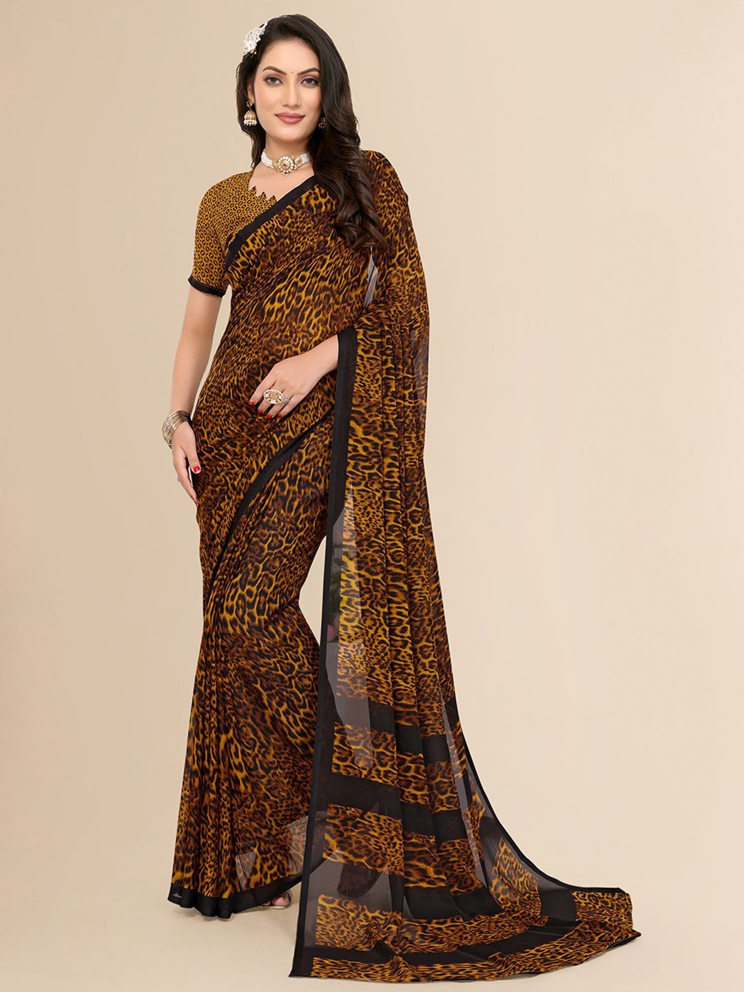 

Moda Rapido Poly Georgette Saree, Yellow