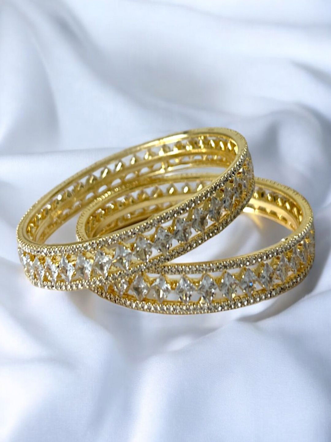 

AccessHer Set of 2 Gold Plated American Diamond Stone-Studded Bangles