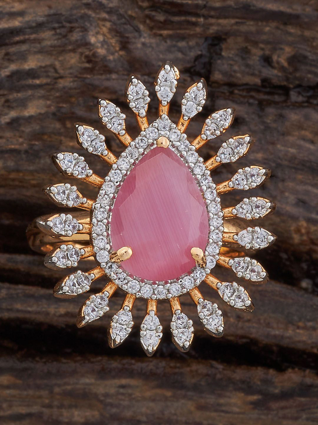

Kushal's Fashion Jewellery Gold-Plated Cubic Zirconia-Studded Adjustable Finger Ring, Pink