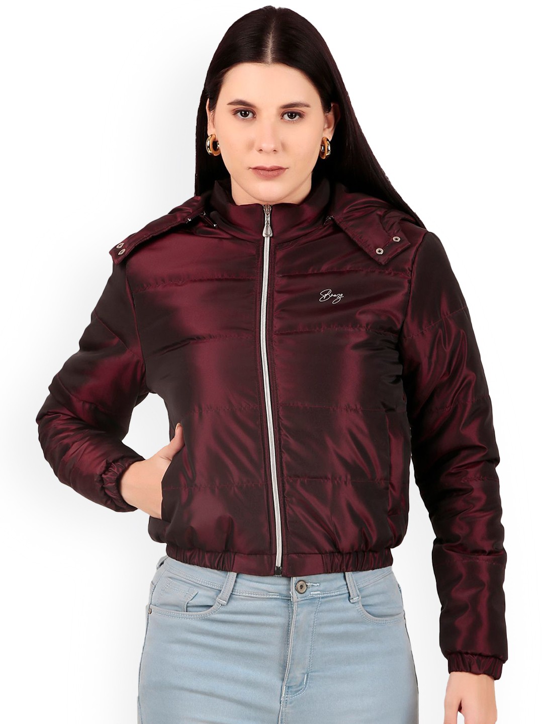 

Brazo Women Lightweight Crop Bomber Jacket, Maroon