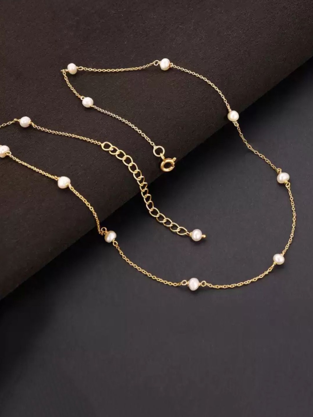 

V FASHION JEWELLERY Gold-Plated Stainless Steel Pearls Necklace