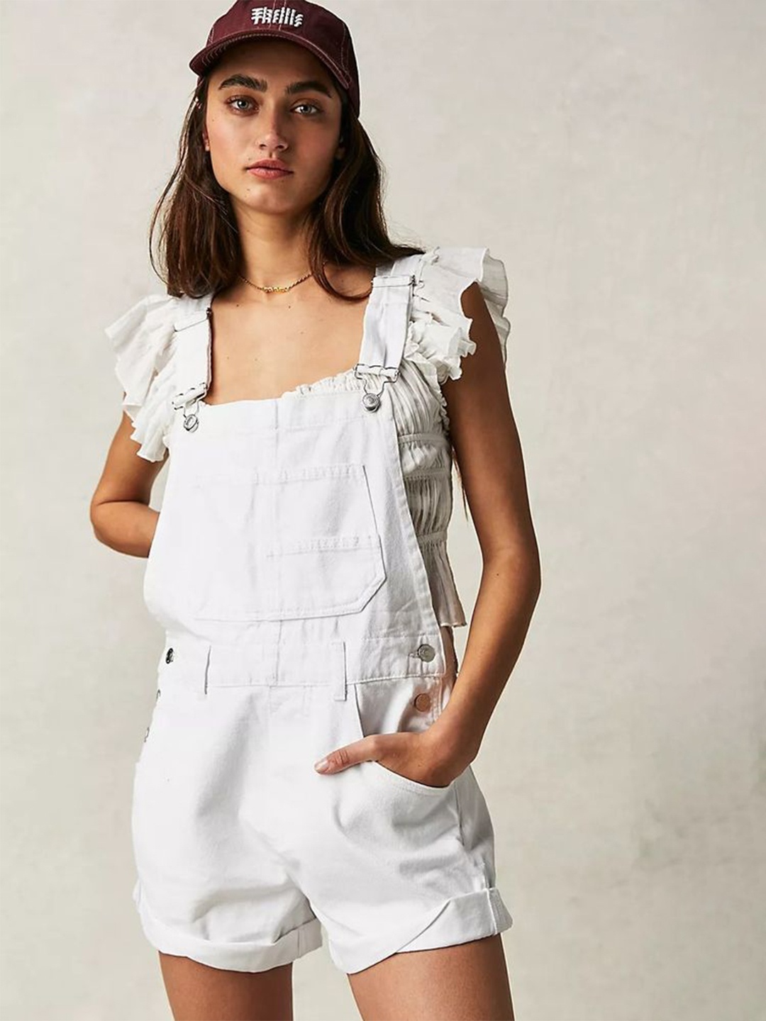 

LULU & SKY Cotton Dungarees, White
