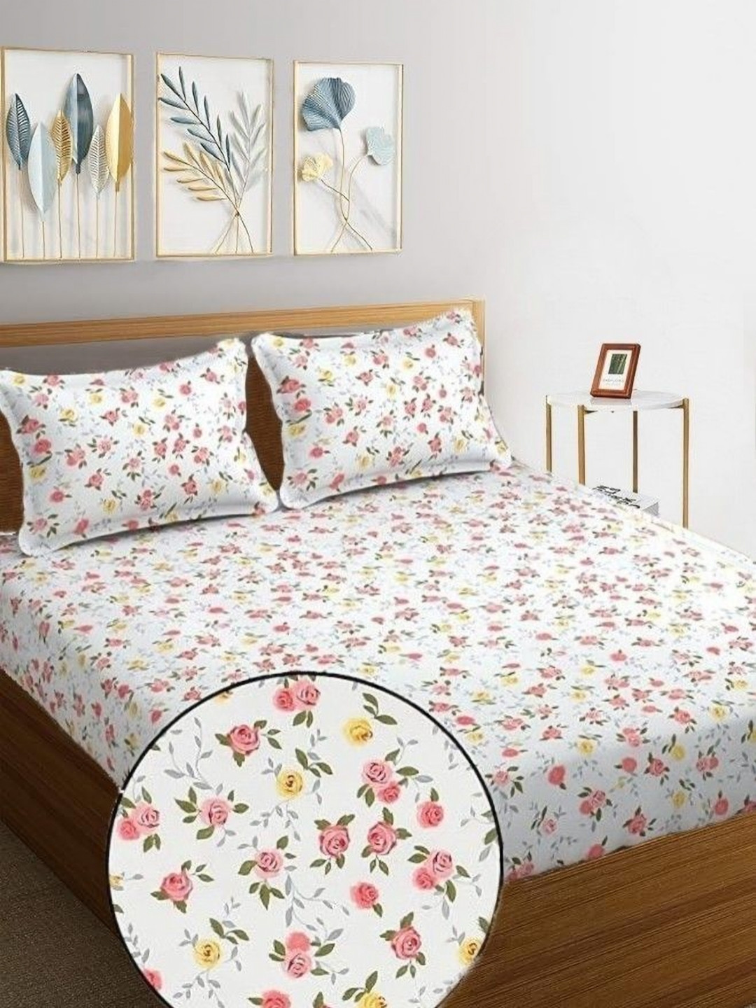 

MORADO White & Pink Floral 210 TC Queen Bedsheet Set 1.83 x 1.98 Mts