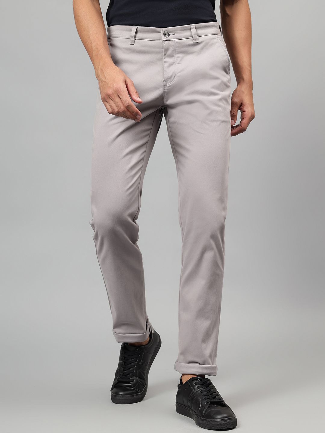 

Cantabil Men Cotton Mid-Rise Regular Fit Trousers, Grey