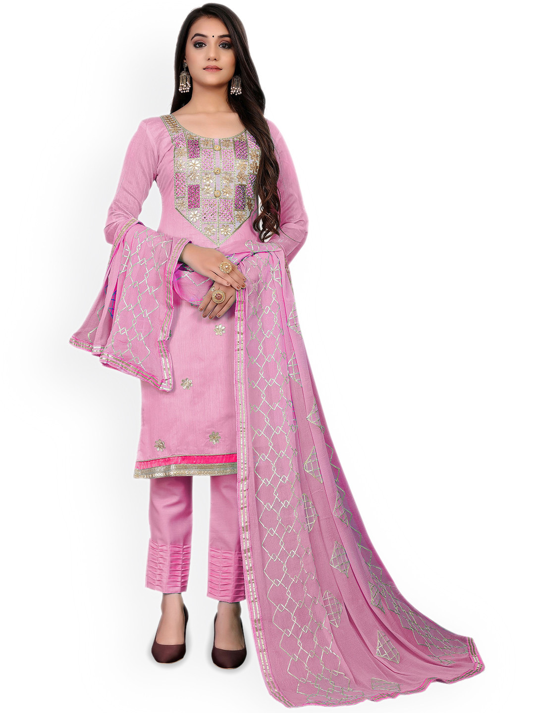 

Maroosh Floral Embroidered Sequinned Unstitched Dress Material, Pink