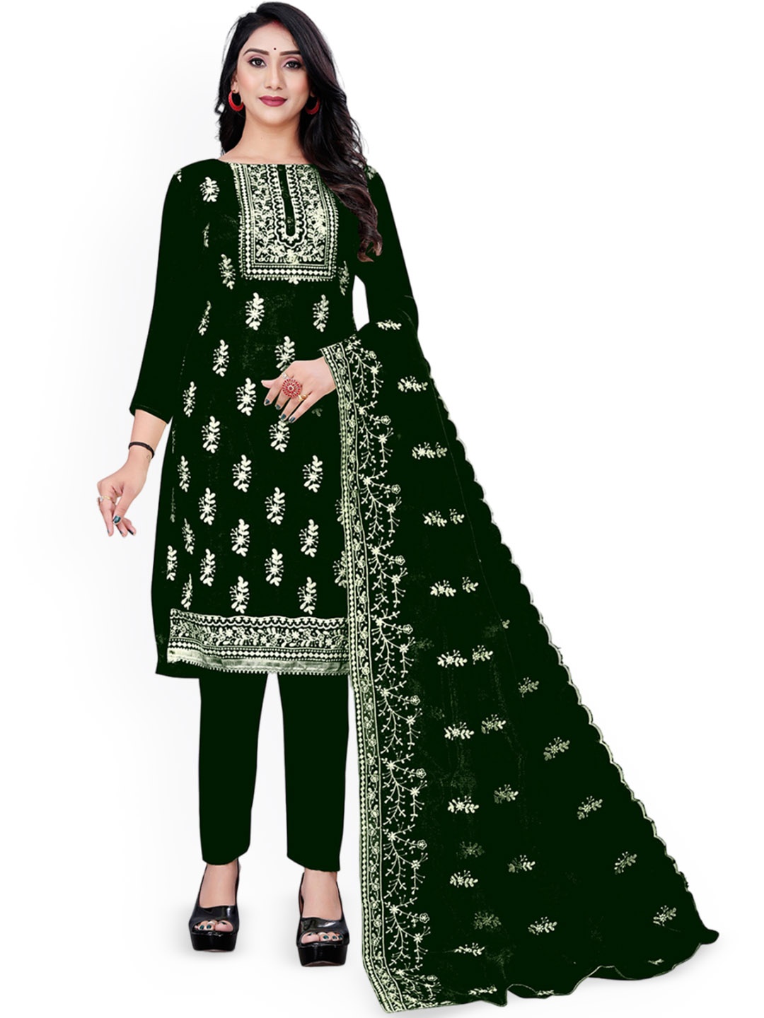 

Maroosh Ethnic Motifs Embroidered Organza Unstitched Dress Material, Green