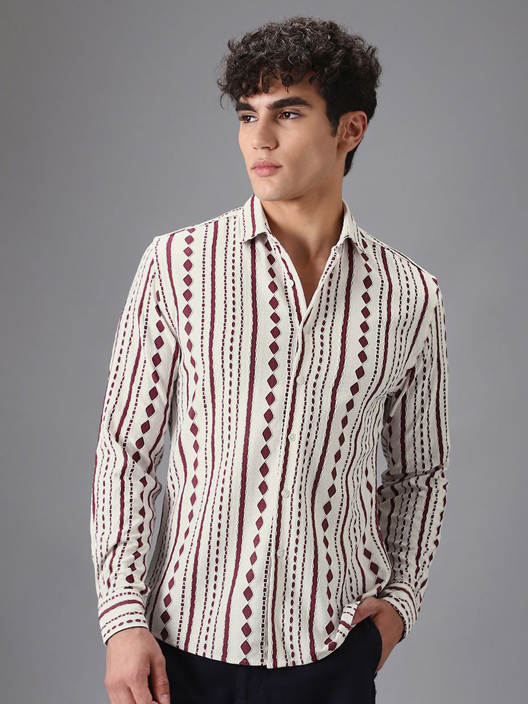 

Banana Club Men Classic Slim Fit Opaque Striped Casual Shirt, Maroon