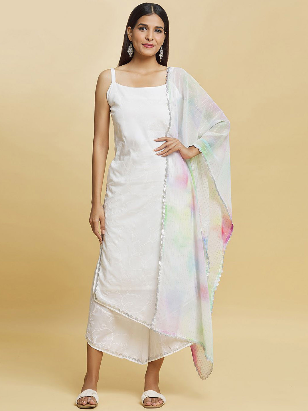 

Adara Khan Floral Printed Regular Pure Cotton Straight Kurta with Palazzos & Dupatta, Blue