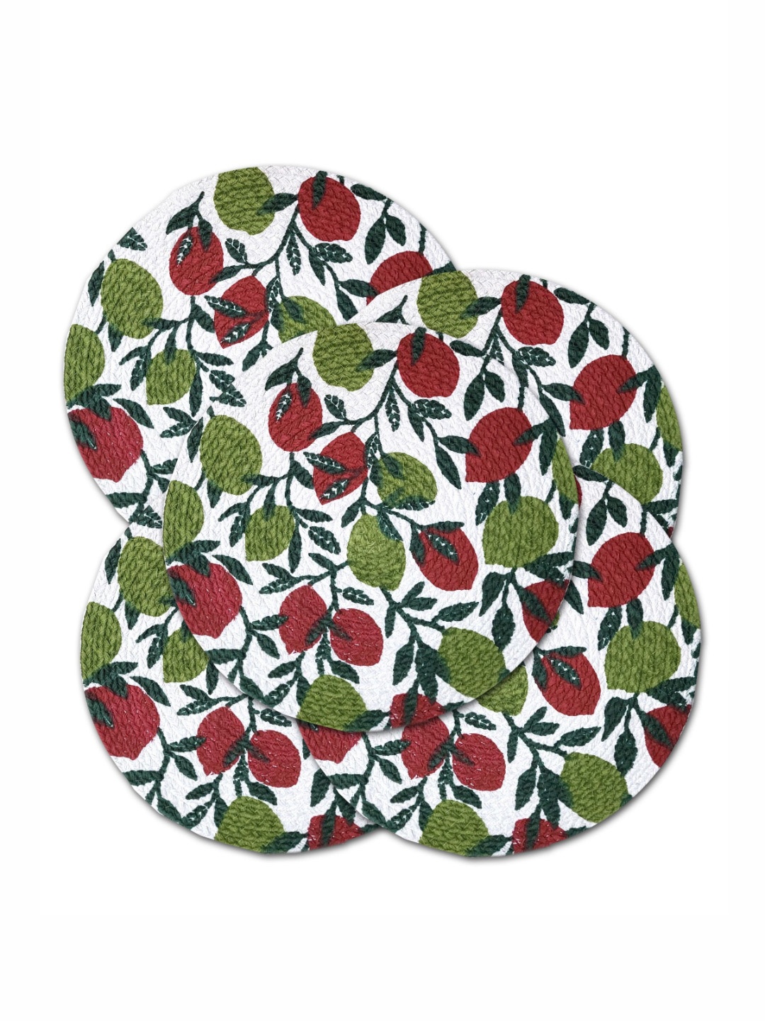 

ANA Green & Maroon 5 Pieces Leaf Printed Cotton Round Reversible Kitchen Placemats