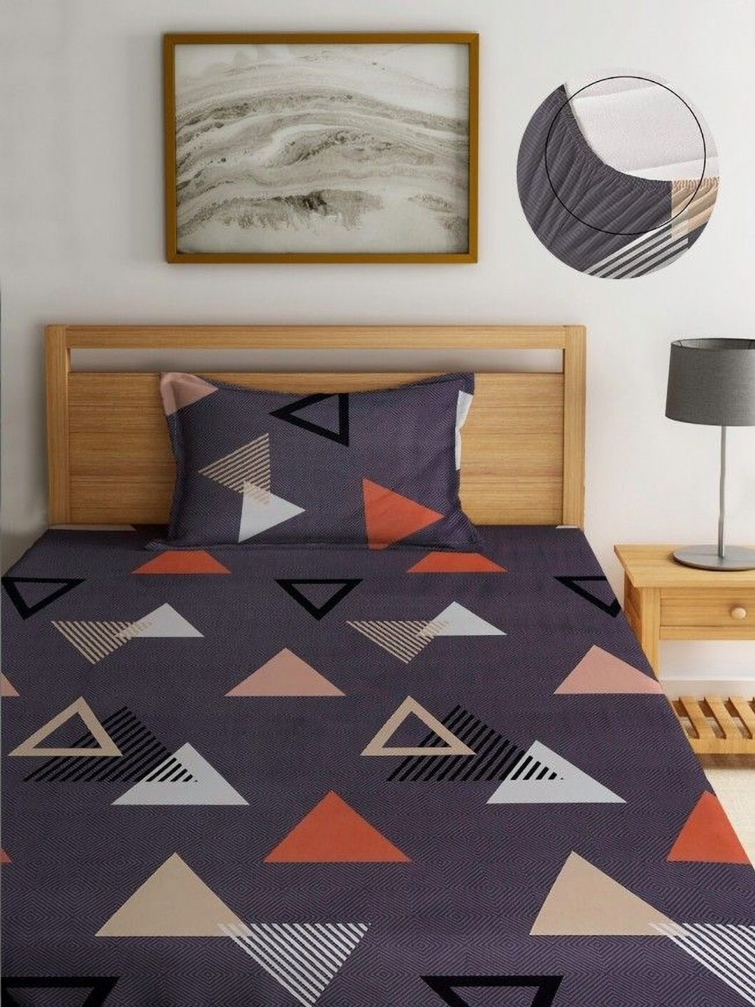 

MORADO Grey & Brown Geometric 210 TC Single Bedsheet with 1 Pillow Covers