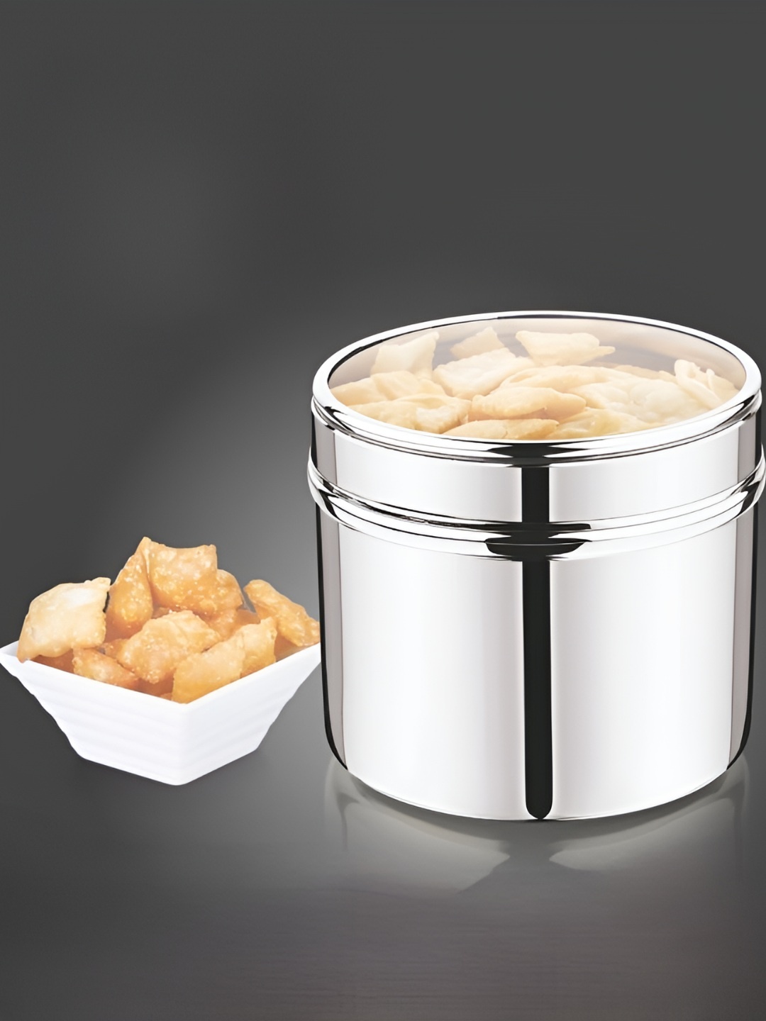 

MUKTI Silver-Toned Stainless Steel Dishwasher Safe Canister Container 1.6L