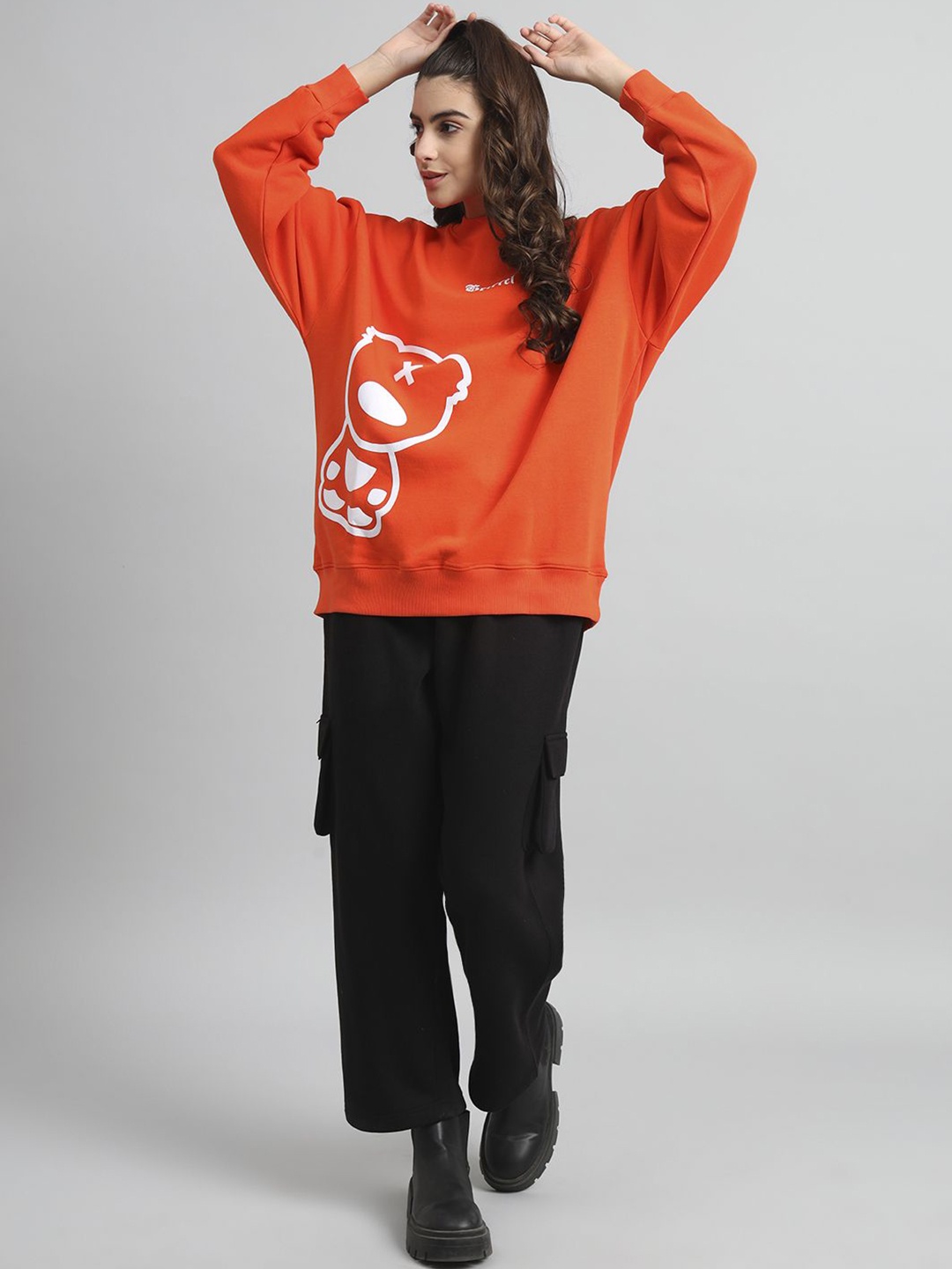 

GRIFFEL Printed Round Neck Long Sleeves Sweatshirt With Track Pant, Orange