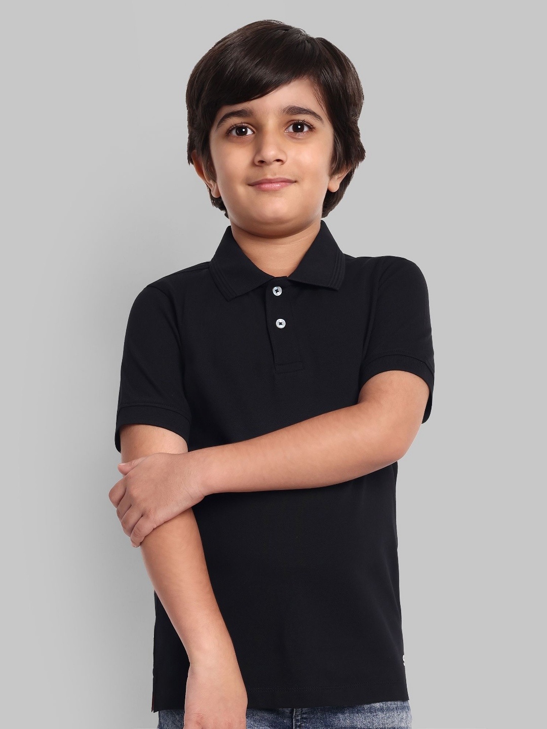

ONE SKY Boys Solid Polo Collar Cotton T-shirt, Black