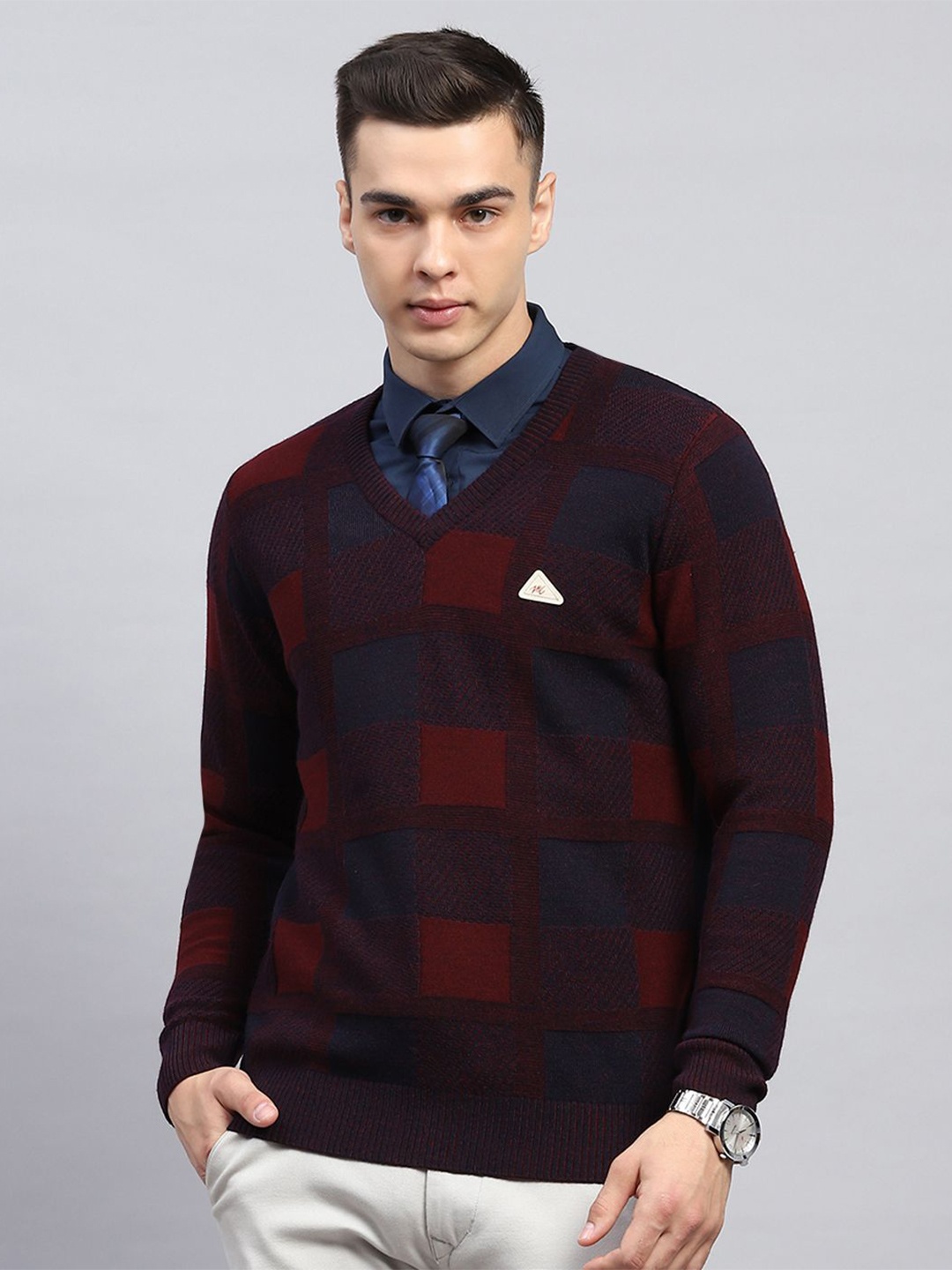 

Monte Carlo Men Checked Woollen Pullover, Maroon