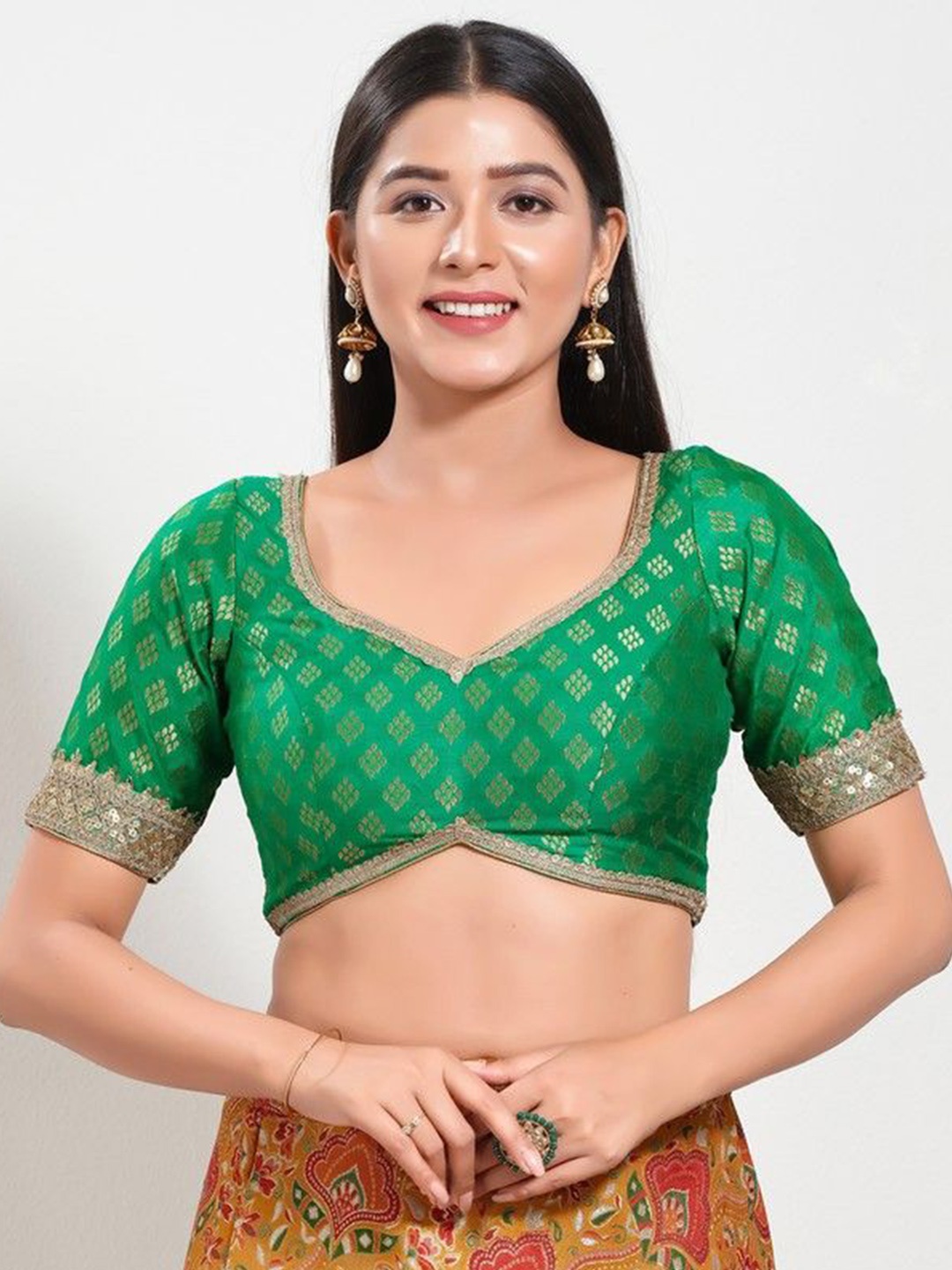 

Mmore Women Embroidered Saree Blouse, Green