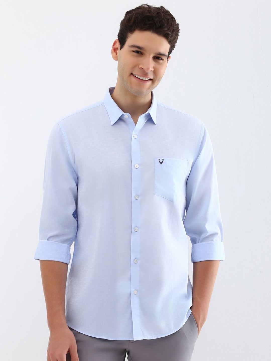

Allen Solly Men Spread Collar Solid Cotton Casual Shirt, Blue