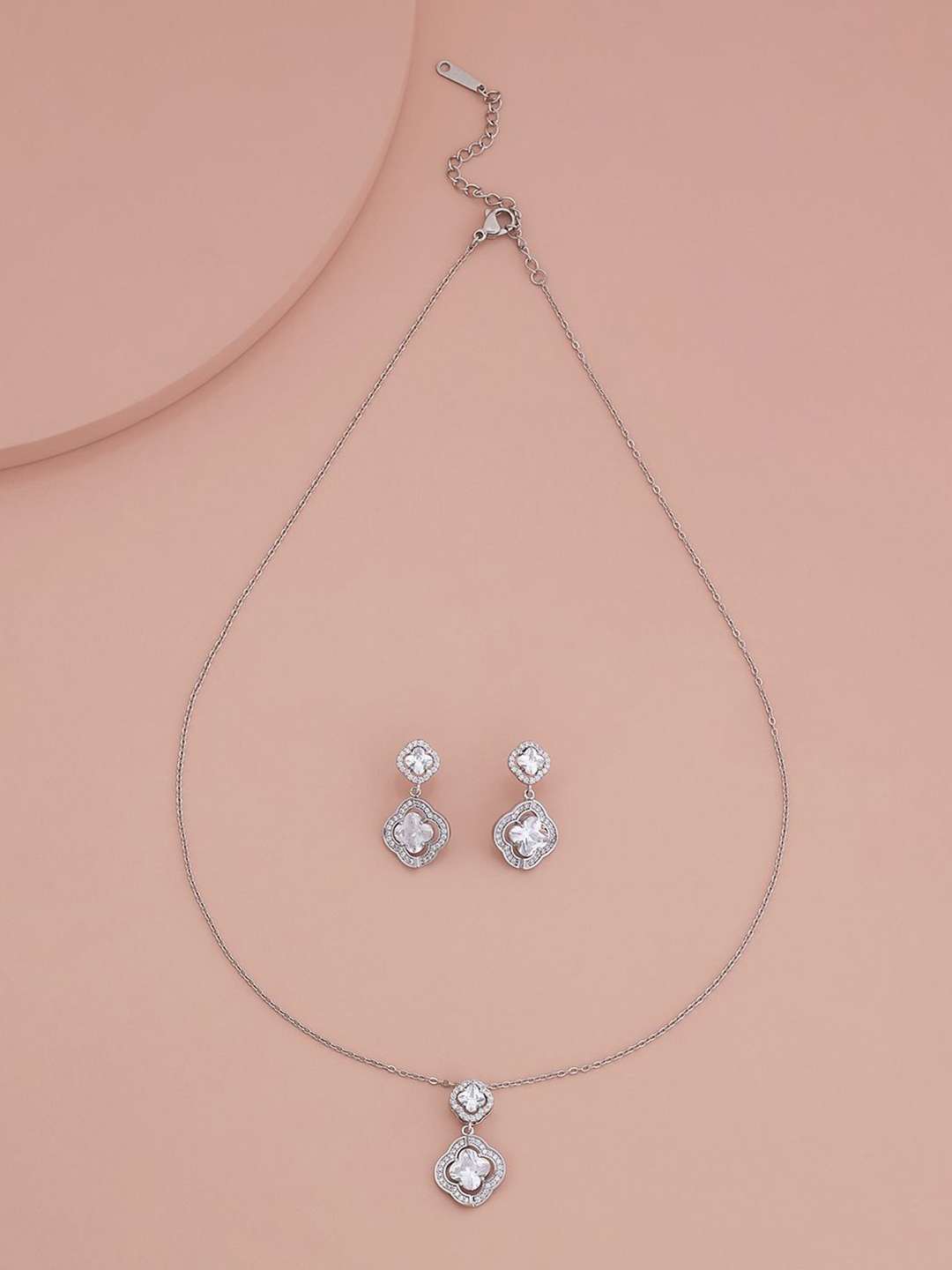 

Kushal's Fashion Jewellery Rhodium-Plated Cubic Zirconia-Studded Jewellery Set, Silver