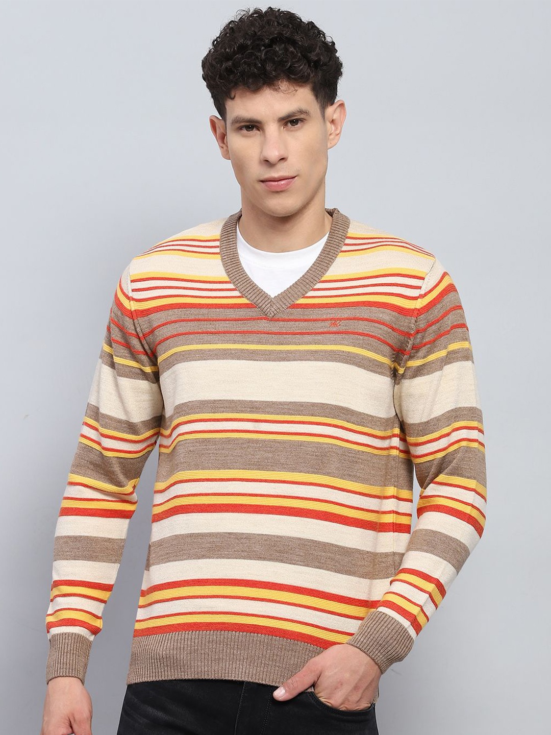 

Monte Carlo Men Striped Woollen Pullover, Brown
