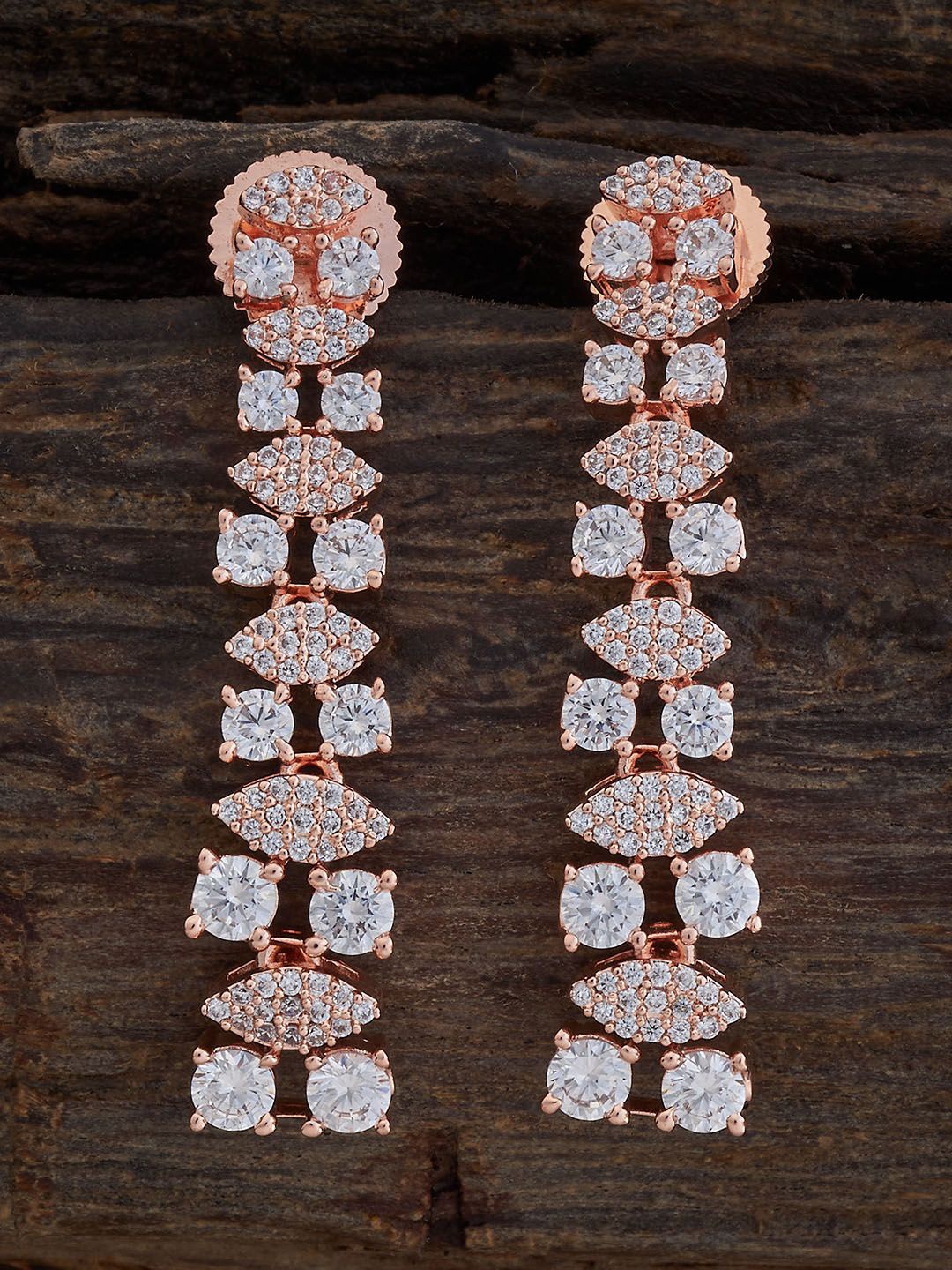

Kushal's Fashion Jewellery Rose Gold-Plated CZ Studded Square Drop Earrings