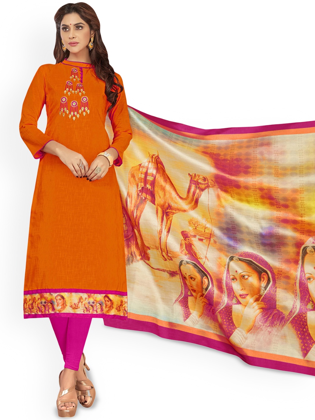 

Maroosh Ethnic Motifs Printed Unstitched Dress Material, Orange