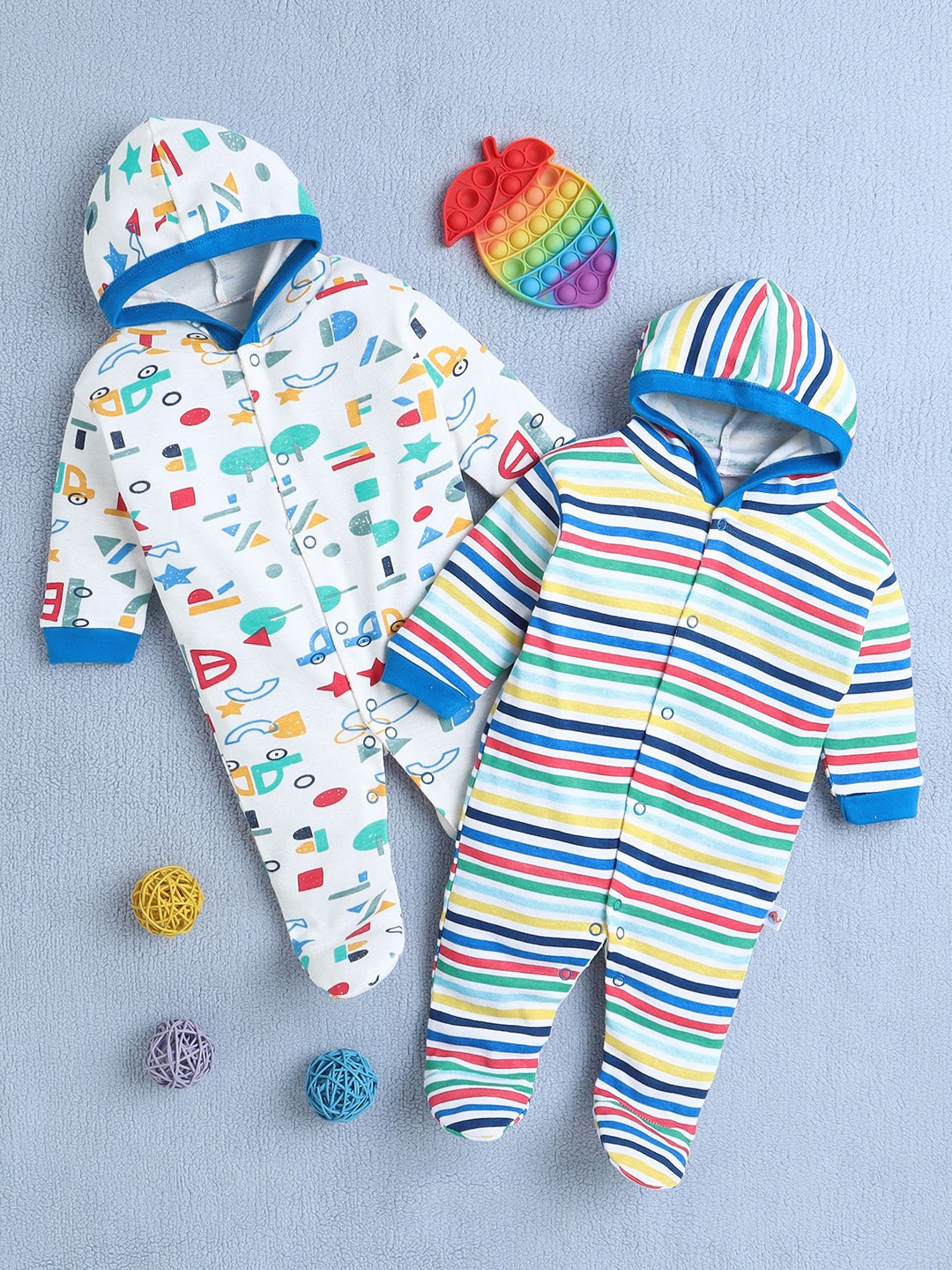

BUMZEE Boys Pack of 2 Printed Hooded Sleepsuit, White