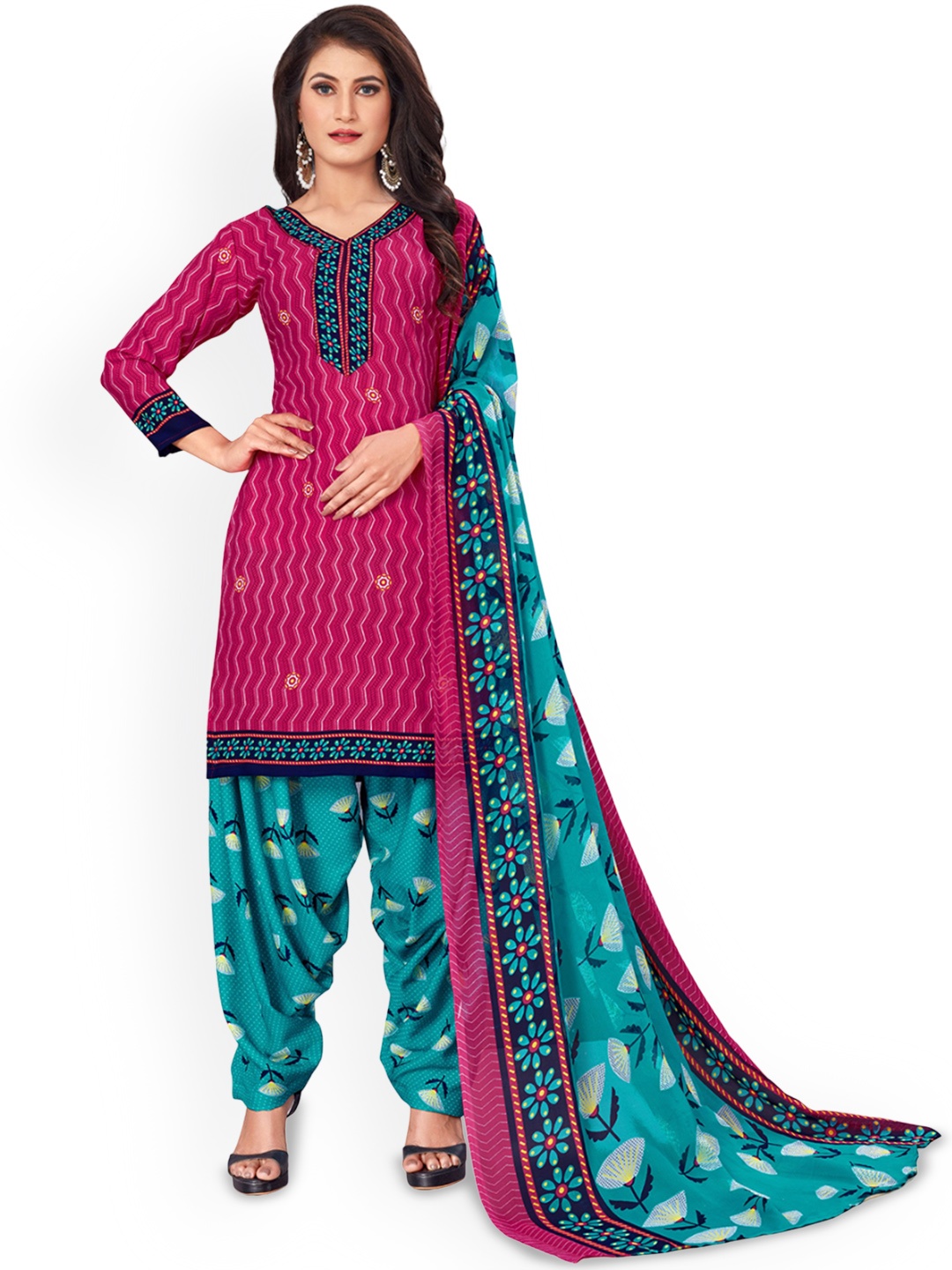 

Maroosh Printed Unstitched Dress Material, Pink