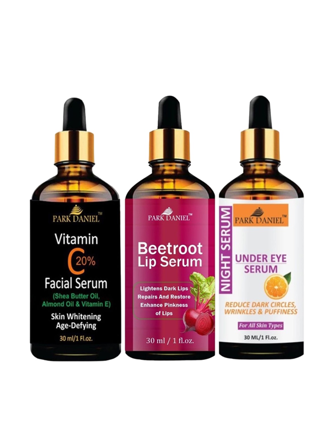 

Park Daniel Set Of 3 Vitamin C Beetroot & Under Eye Serum - 30 ml Each, Black