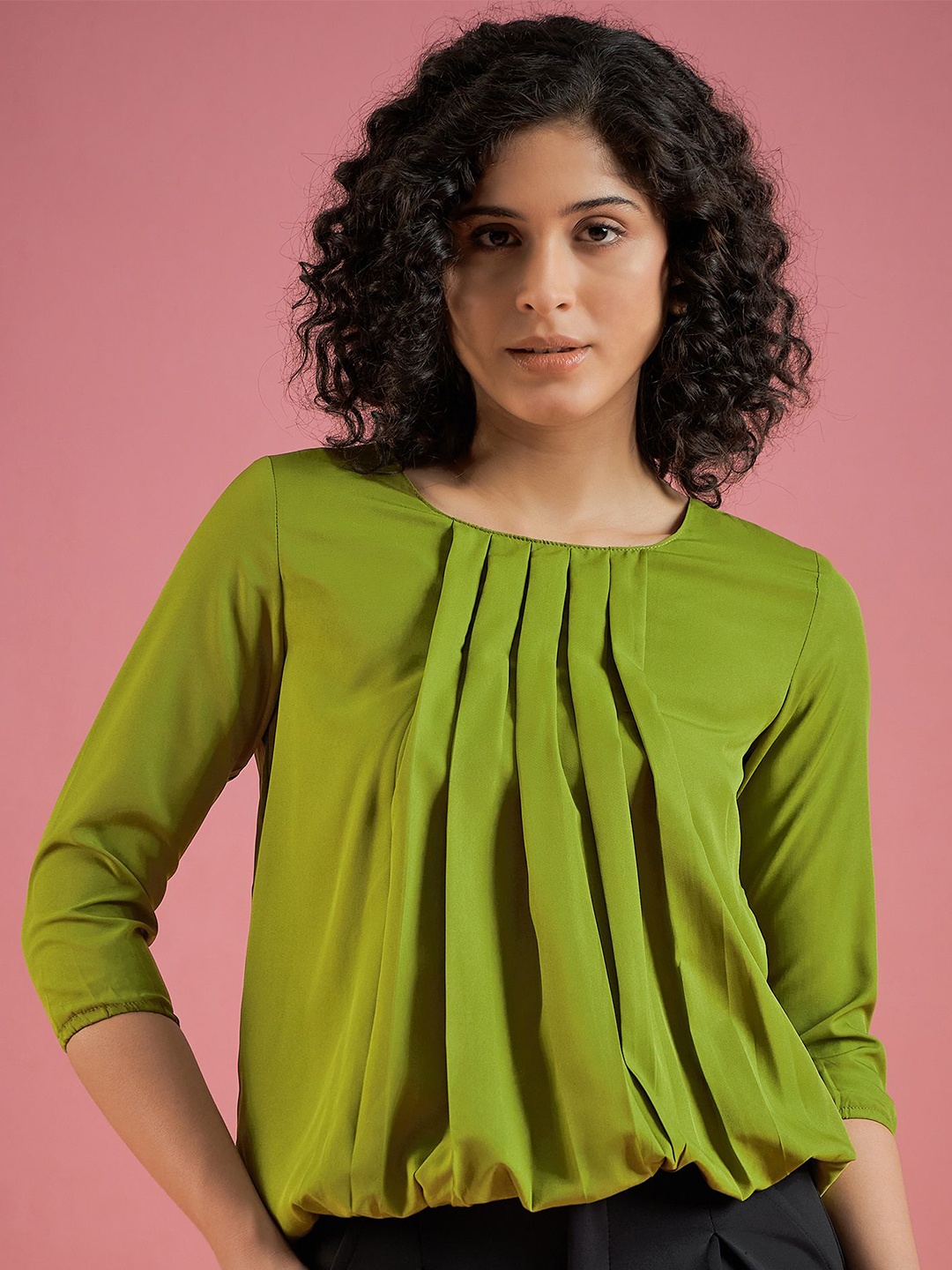 

Mayra Women Solid Blouson Top, Green