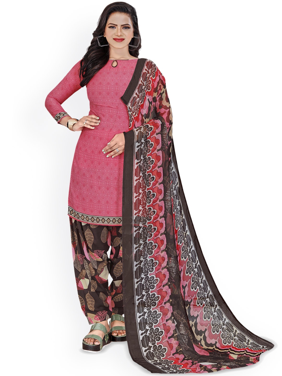 

Maroosh Printed Unstitched Dress Material, Pink