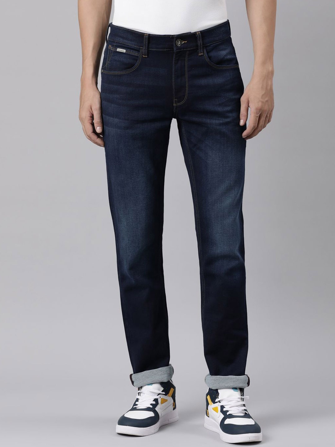 

American Bull Men Slim Fit Light Fade Cotton Stretchable Jeans, Blue