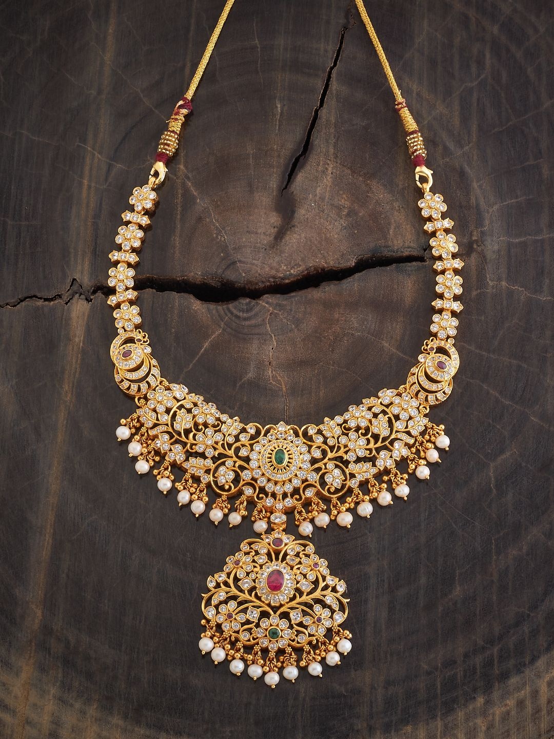 

Kushal's Fashion Jewellery 92.5 Pure Silver Gold-Plated CZ Temple Minimal Necklace