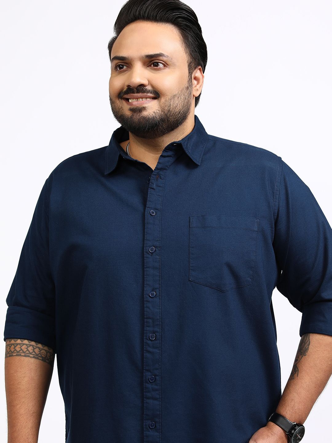 

Highlander Men Solid Plus Size Relaxed Fit Shirt, Navy blue