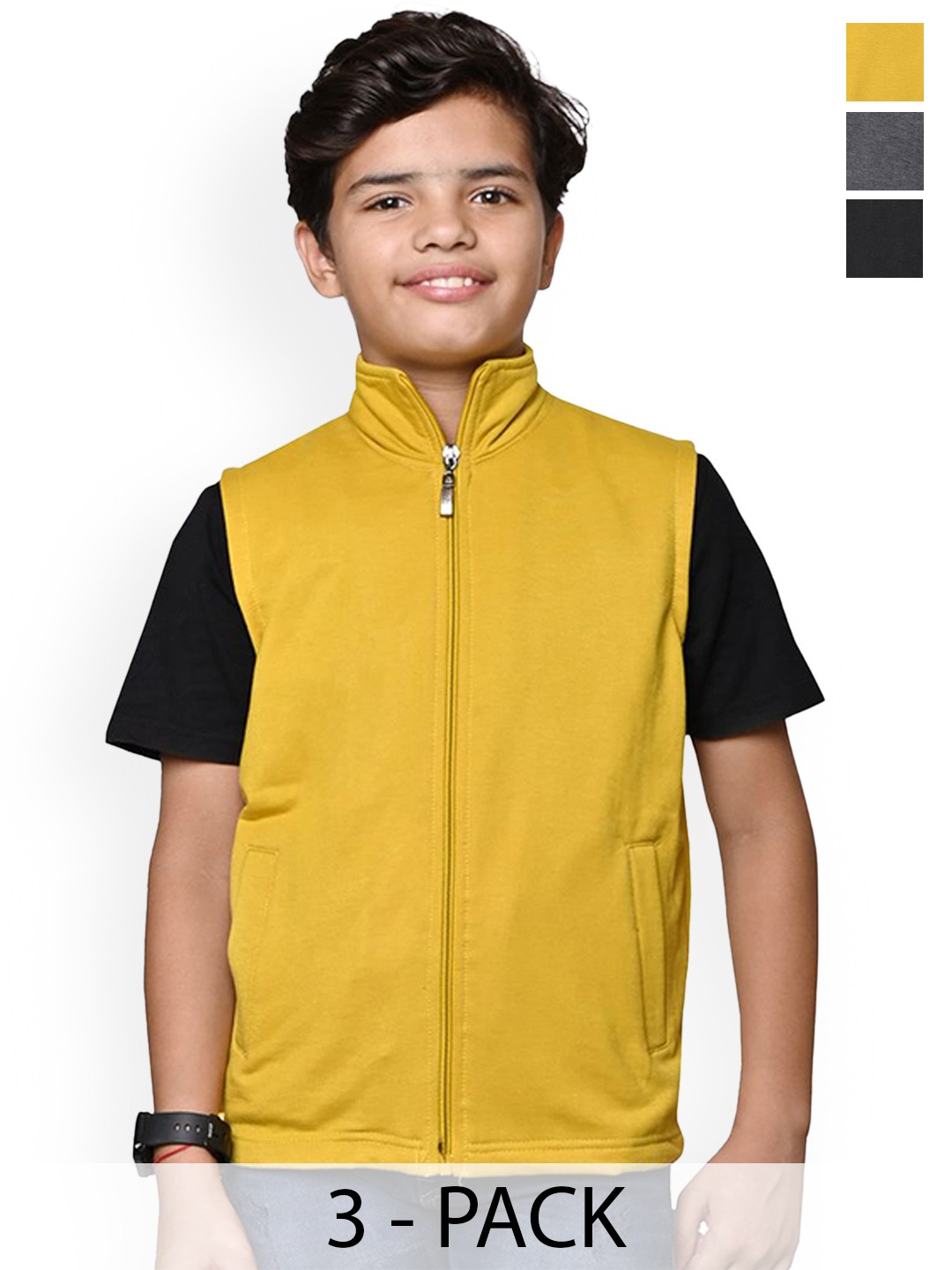 

BAESD Boys Pack Of 3 Mock Collar Solid Fleece Casual Bomber Jackets, Mustard