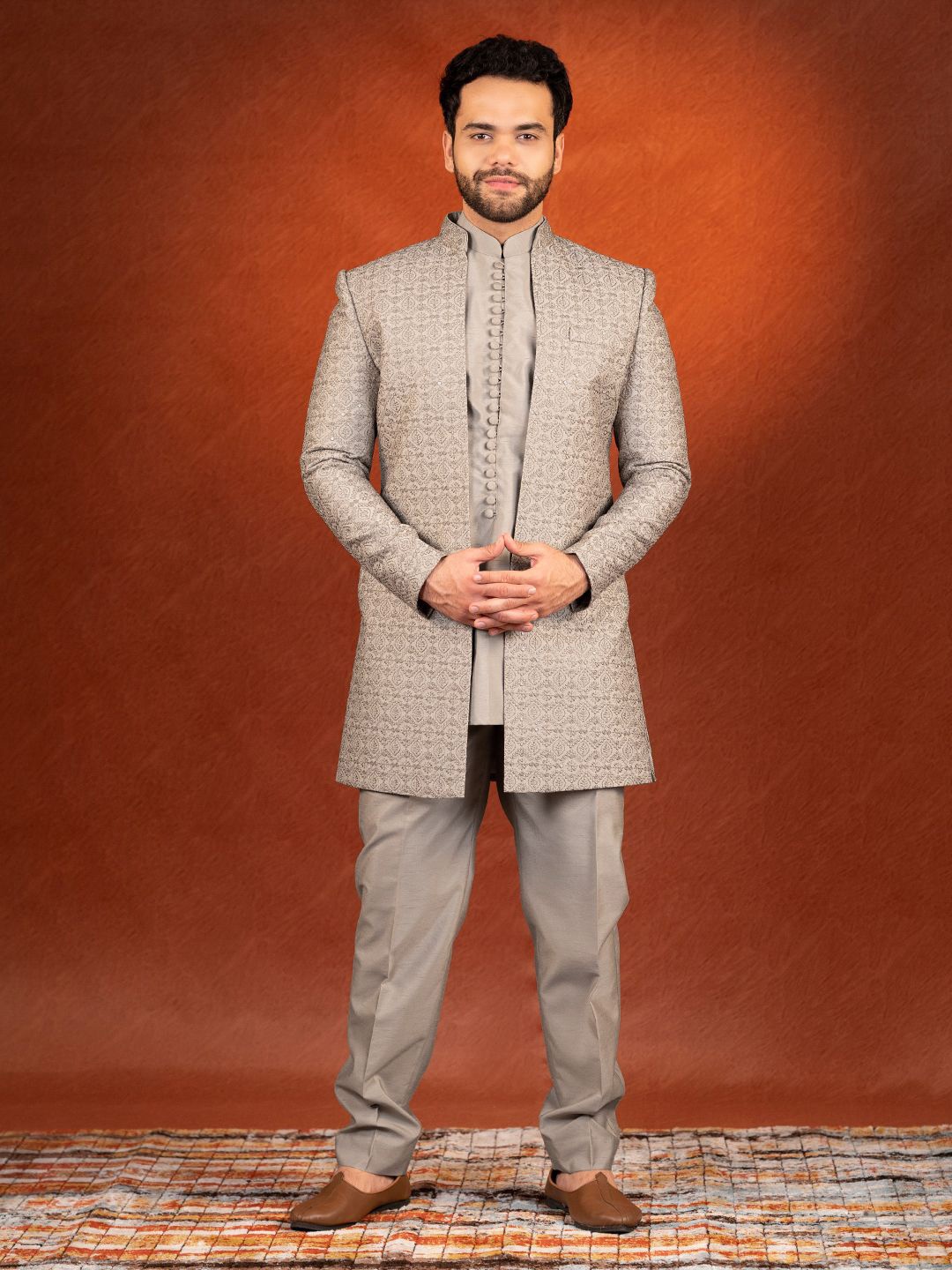 

TheEthnic.Co Embroidered Sherwani Set, Beige