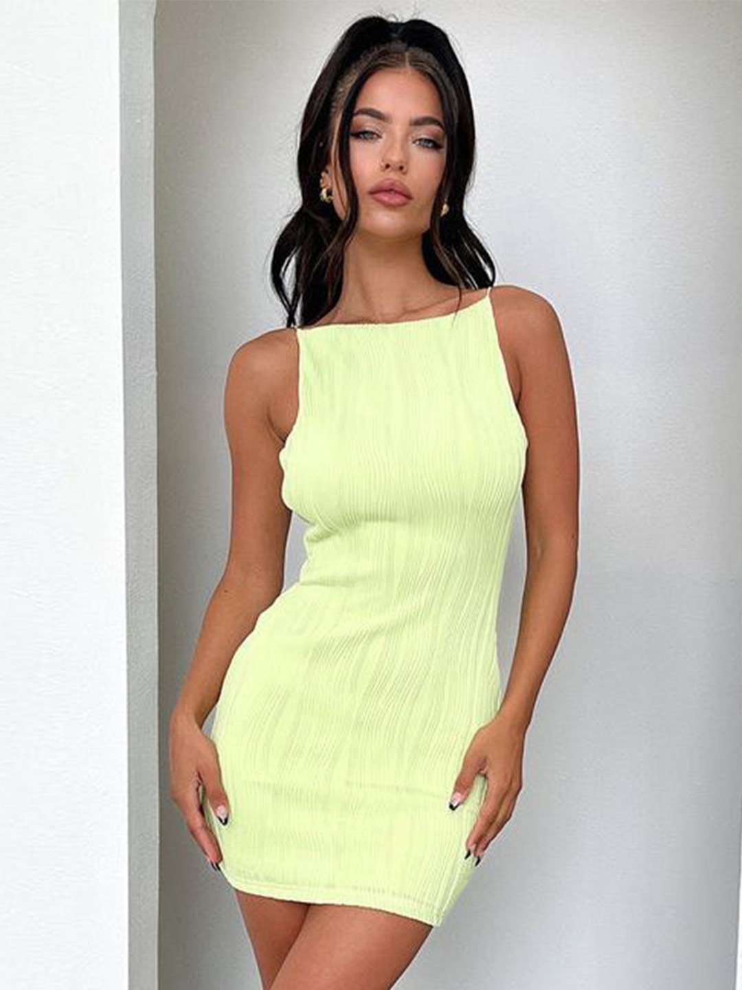 

MIAKEE Women Shoulder Straps Bodycon Mini Dress, Green