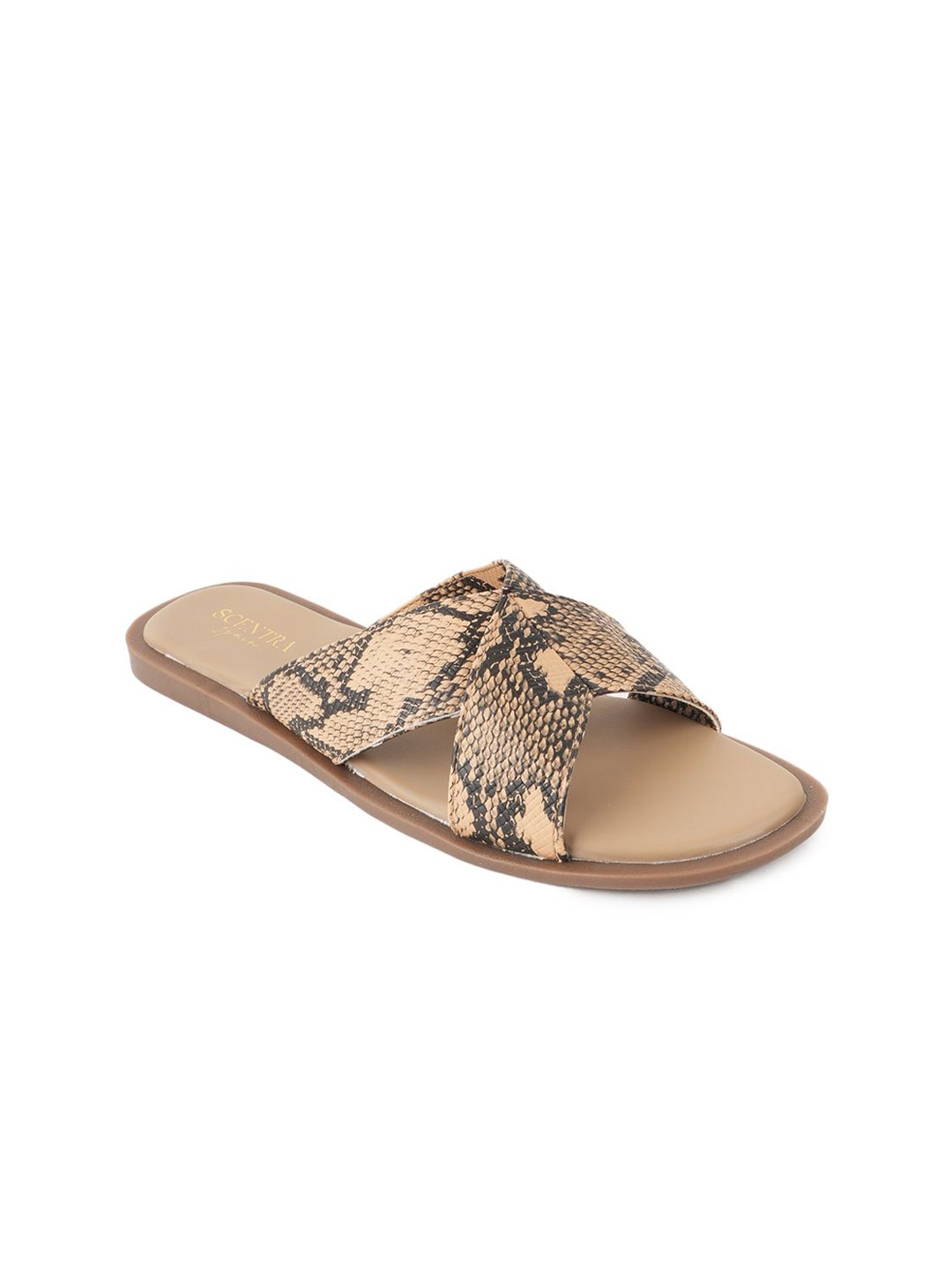 

SCENTRA Women Printed Open Toe Flats, Brown