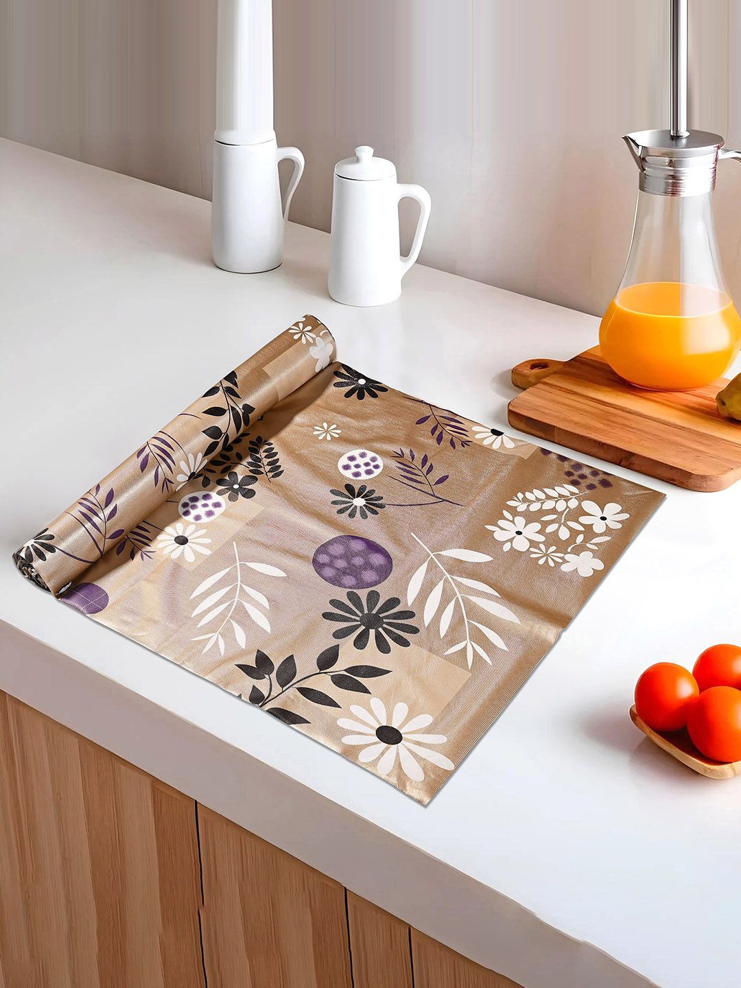 

Kuber Industries Brown Floral Printed Water Resistant Shelf Liner Organisers
