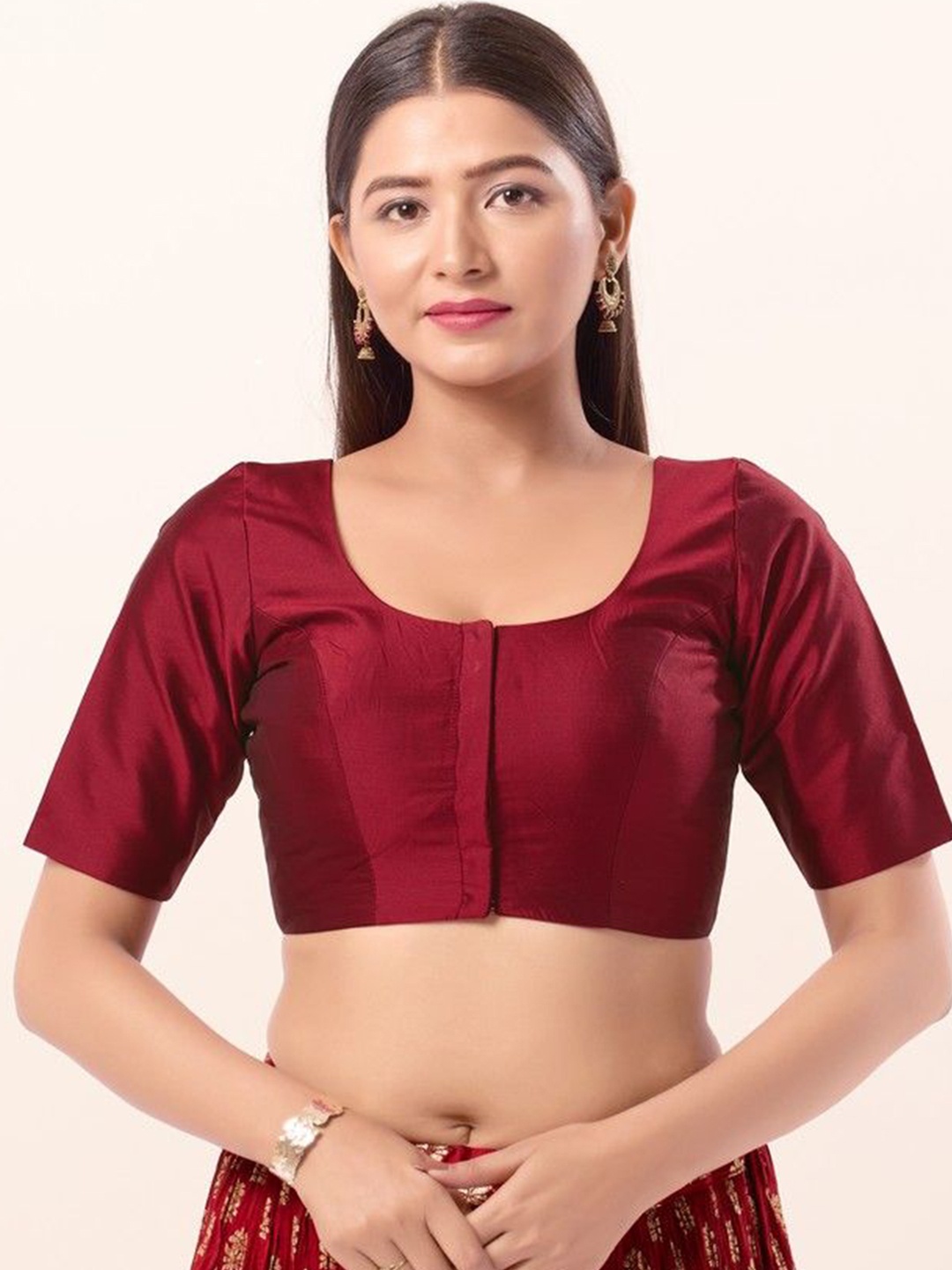 

Mmore Women Readymade Padded Saree Blouse, Maroon