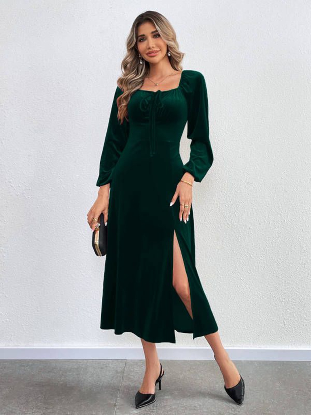 

HERE&NOW Women Fit & Flare Midi Dress, Green