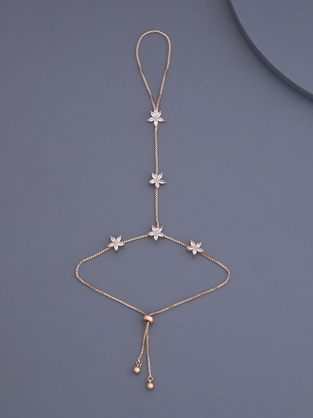 

Kushal's Fashion Jewellery Rose Gold-Plated Cubic Zirconia Studded Ring Bracelet