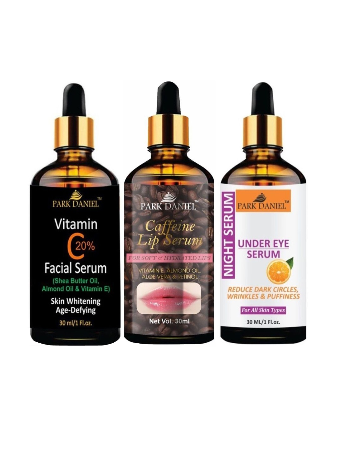 

Park Daniel Set Of 3 Vitamin C , Lip & Under Eye Serum Combo - 30 ml Each, Black