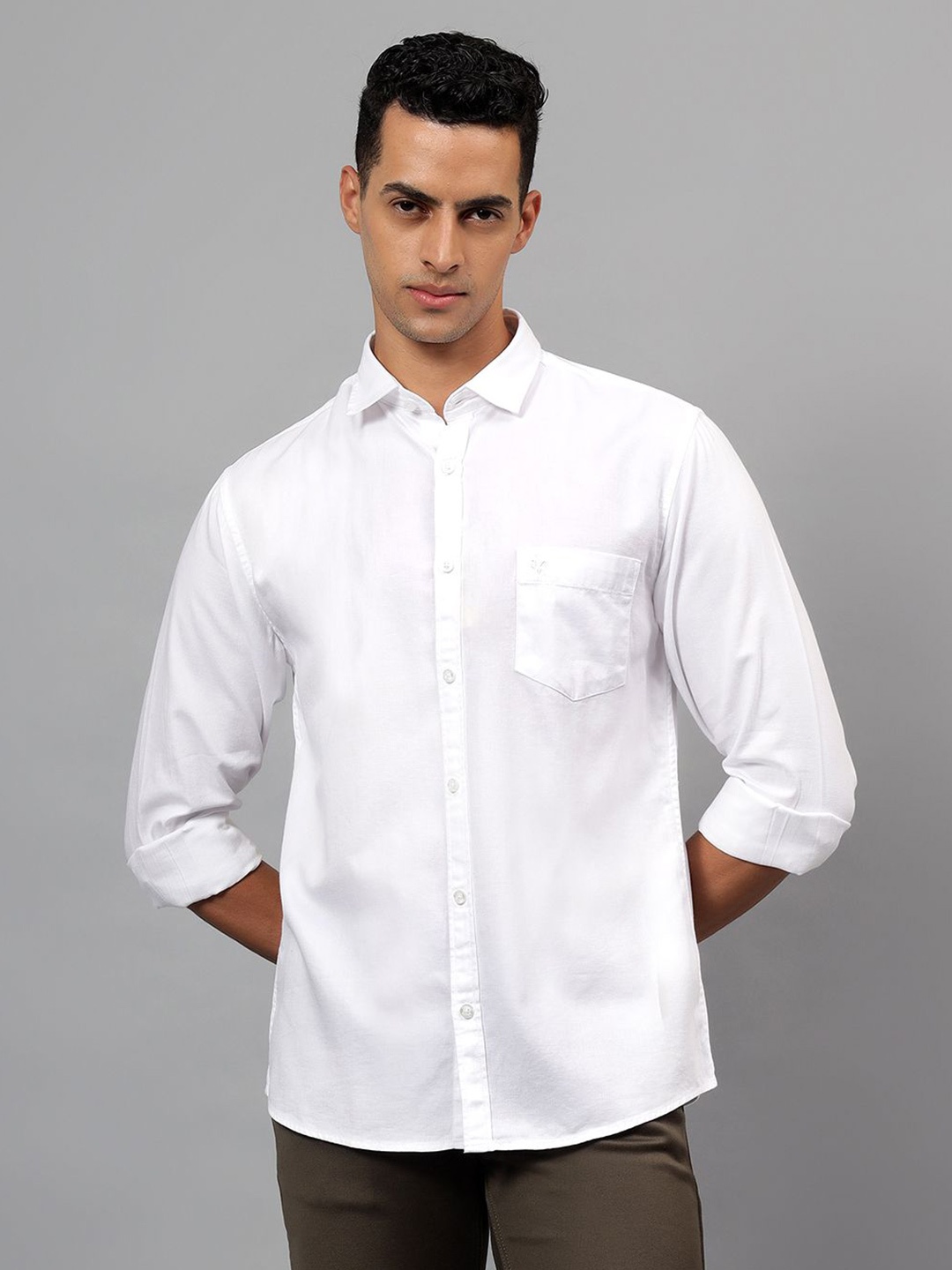 

Cantabil Men Spread Collar Solid Cotton Casual Shirt, White