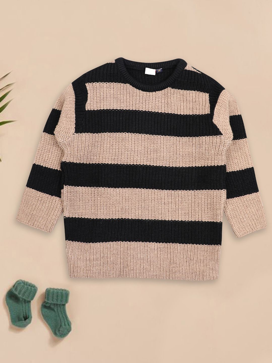 

CHKOKKO Boys Striped Woollen Pullover, Beige