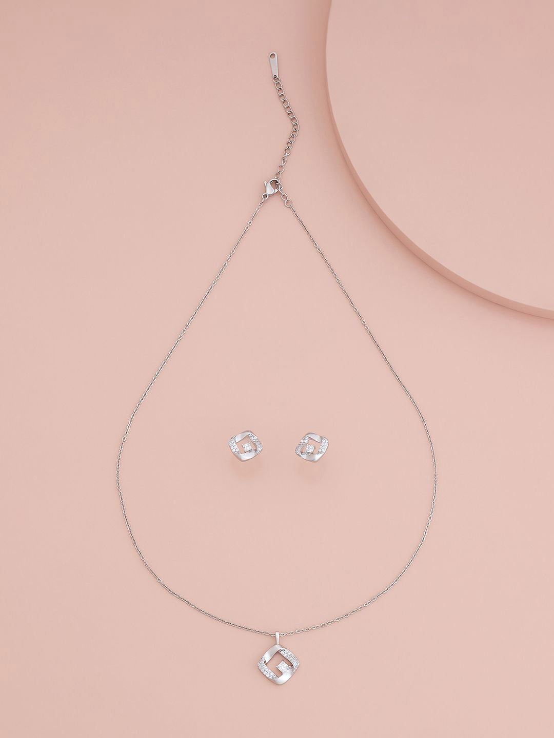 

Kushal's Fashion Jewellery Rhodium-Plated Cubic Zirconia-Studded Jewellery Set, Silver