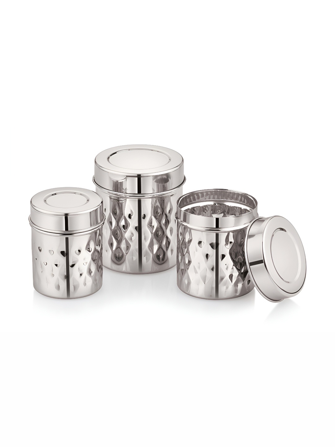

MUKTI Silver-Toned 3 Pieces Stainless Steel Dishwasher Safe Canister Container