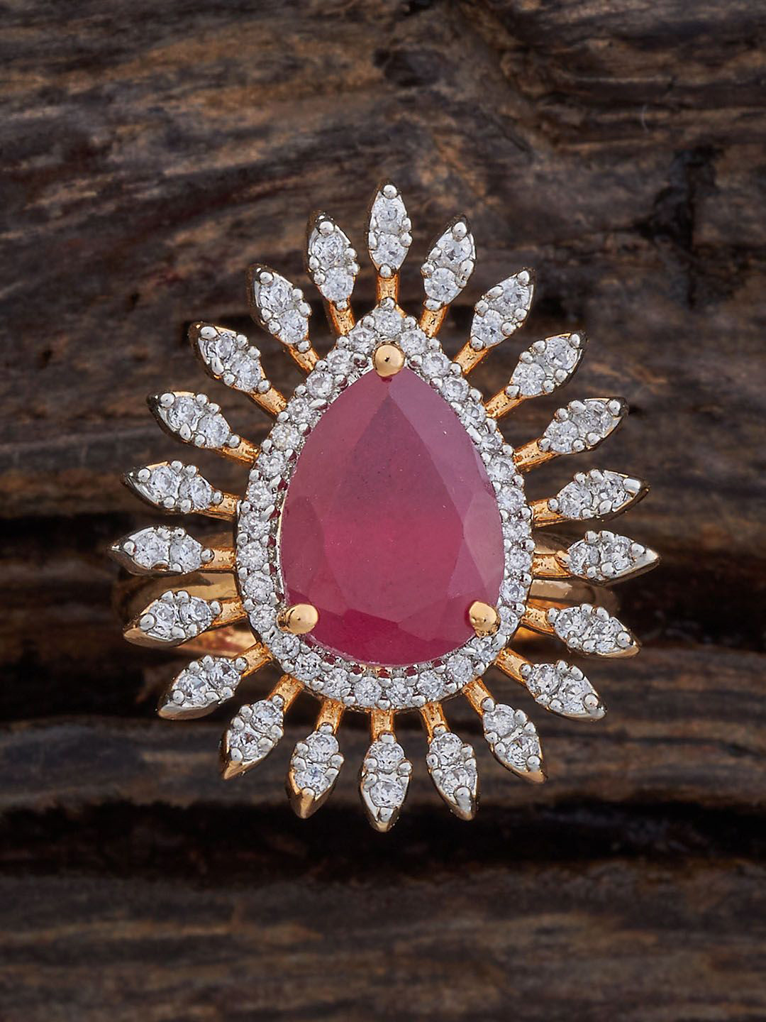 

Kushal's Fashion Jewellery Rhodium-Plated Cubic Zirconia-Studded Finger Ring, Gold