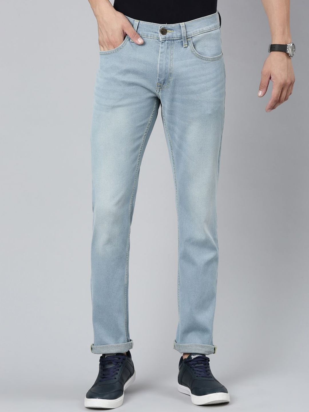 

American Bull Men Slim Fit Heavy Fade Stretchable Jeans, Blue