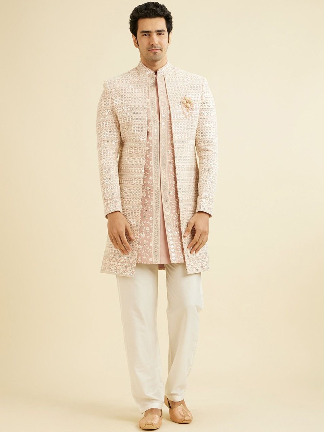 

Manyavar Men Embroidered Sherwani Set, Pink