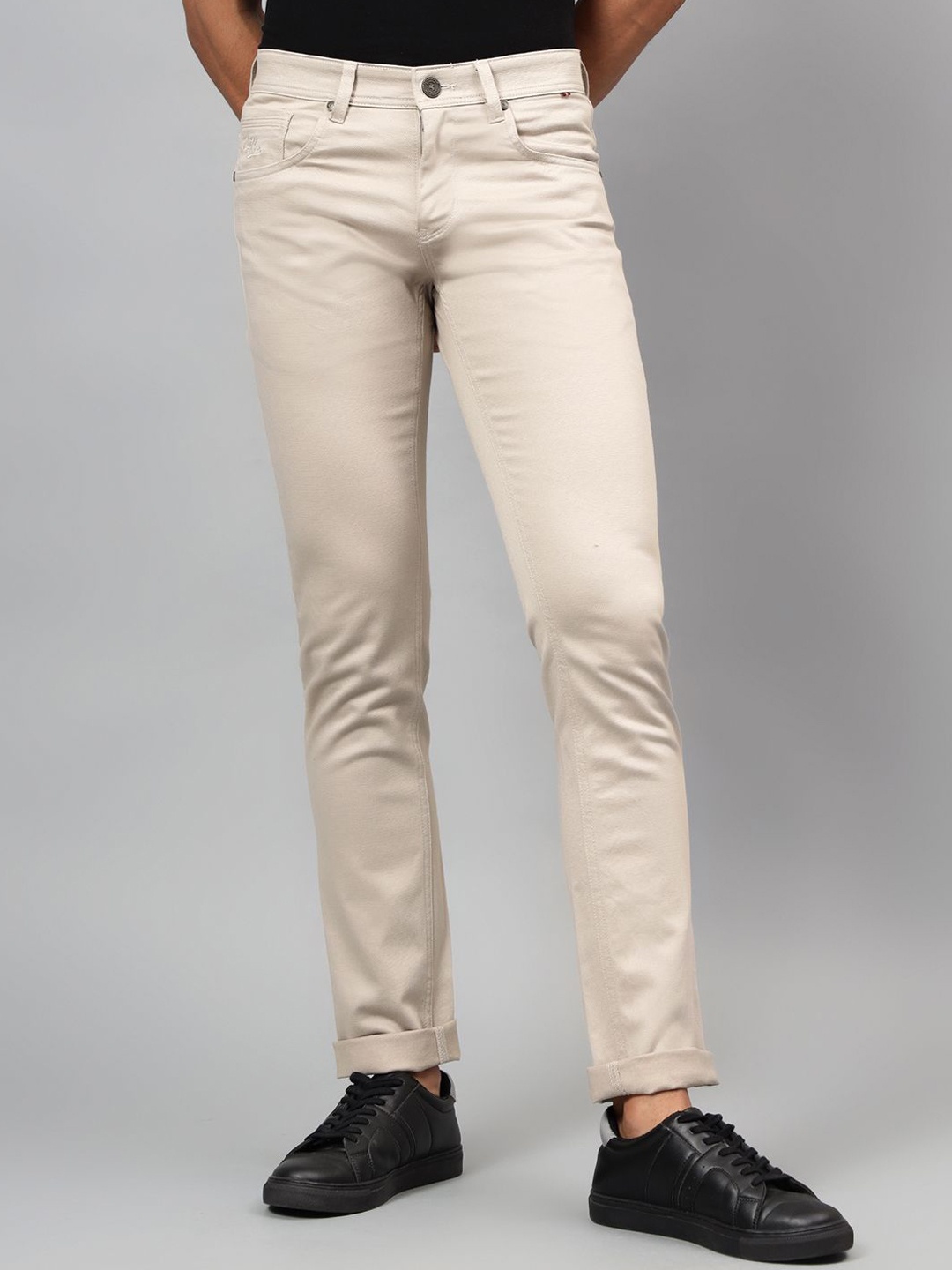 

Cantabil Men Slim Fit Low Distress Cotton Jeans, Beige